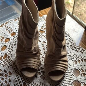 Fioni Tan Peep-Toe Ankle Boots